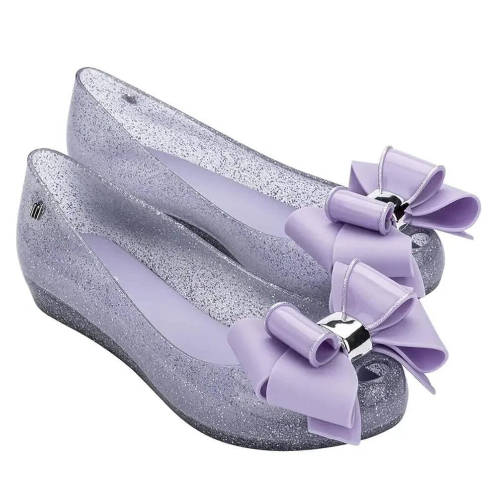 Mini Melissa Ultragirl Sweet IX Purple Clear Glitter Lilac Bow Youth Size 3 NWOB